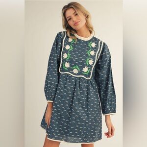 033 Cottagecore Style Blue Floral Dress